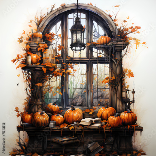Spooky Halloween Window in Watercolor