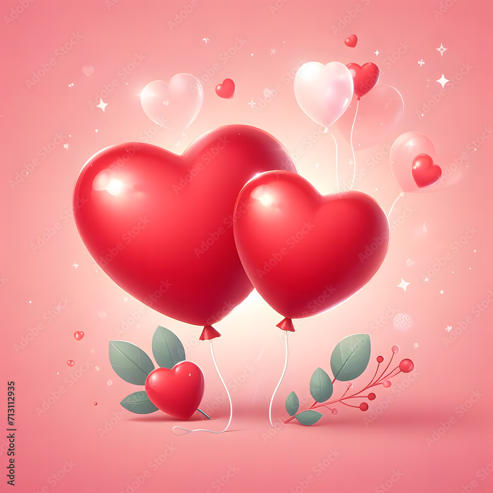 Two big red hearts with Balloon Valentine's Day wishes background