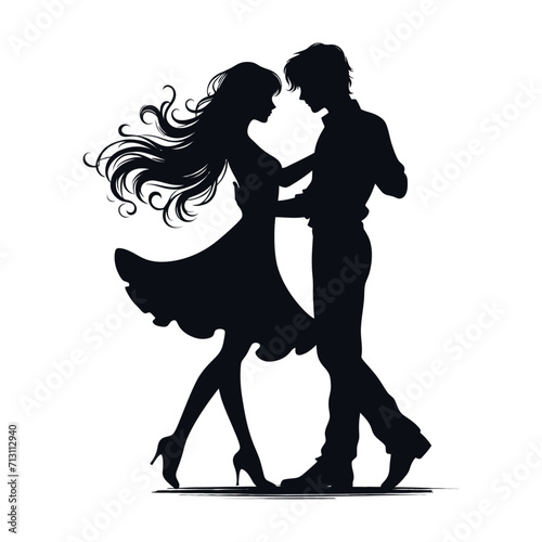 silhouette couple dancing, romantic pose, Vector illustration . Man, woman expressing love, romance through dance. Celebrate love,