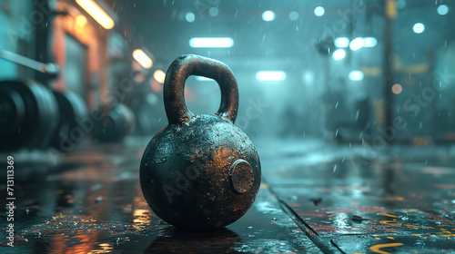 Fitness training with kettlebell in gym photo