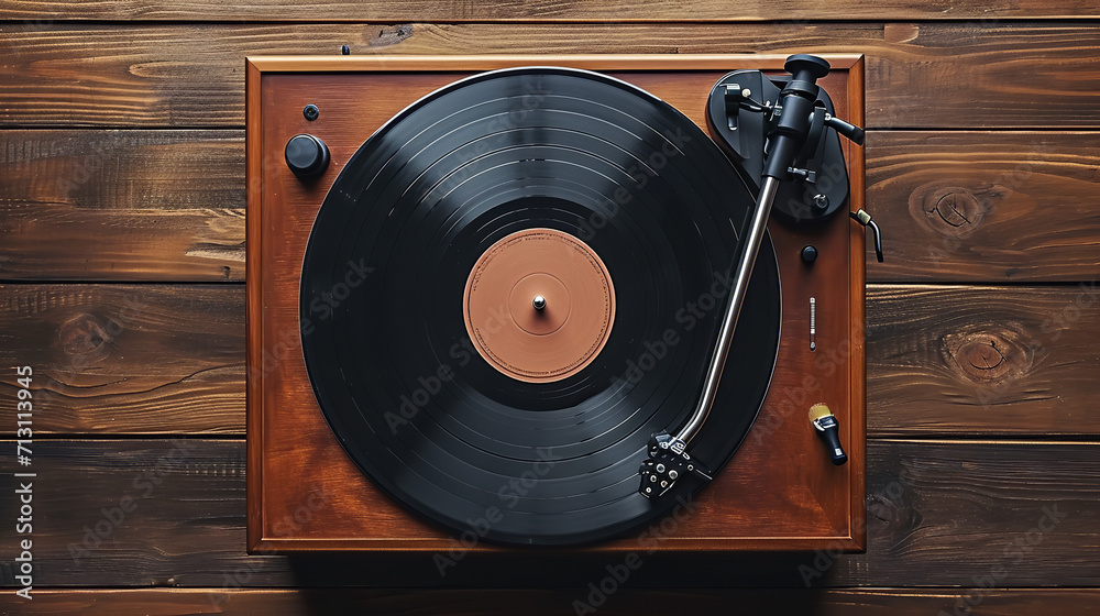 top view of a retro vinyl record player