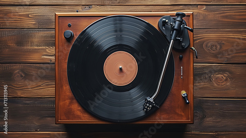 Obraz na płótnie top view of a retro vinyl record player w salonie