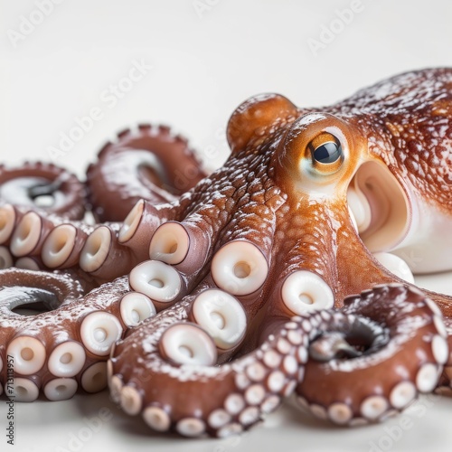 big beautiful fresh raw octopus on white background © MR. Motu