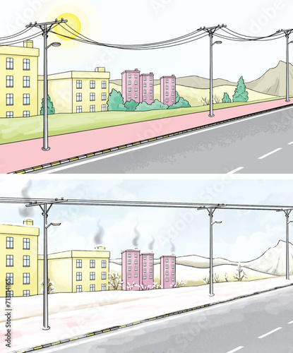 Stretching of electrical wires in cold weather, stretching in hot weather.