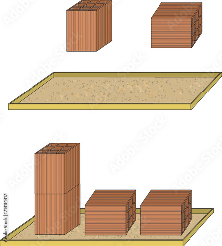Brick blocks and ground. Different numbers of bricks.