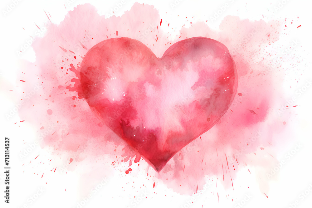 Watercolor red heart on white background. Watercolor illustration for Valentine's Day.