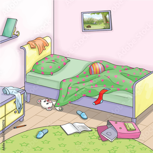 Illustration of a messy, untidy room.