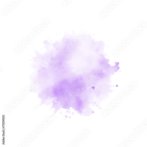 Abstract purple watercolor water splash on a white background. Vector watercolour texture in violet color. Ink paint brush stain. Purple soft light blot. Watercolor violet splash