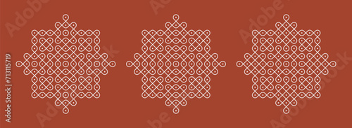 Indian pulli or sikku Kolam design vector, set of editable home decor patterns. photo