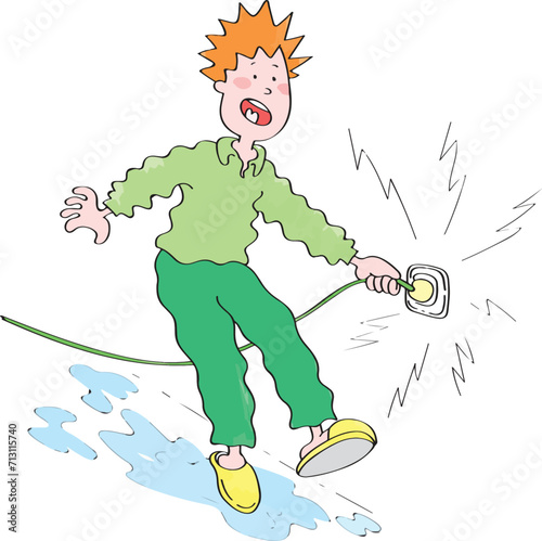 Electrocuted man. He shouts the cable in his hand.