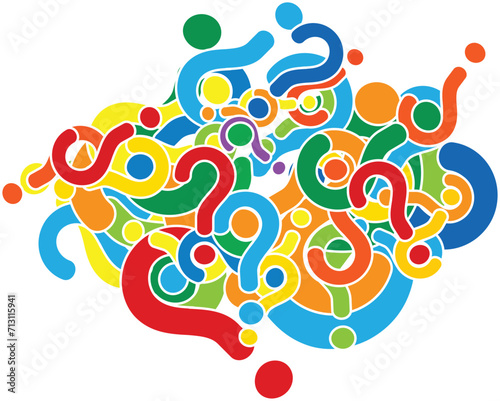 A design consisting of intertwining of question mark symbols.