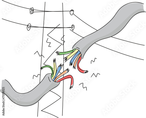 An electrical wire snapped by the wind.