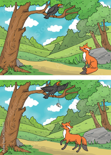 The fox who convinced the crow that he had a beautiful voice. The fox stealing the crow's cheese. Turkish: Karga ile Tilki Masalı.