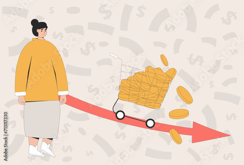 Inflation. loss of money. Investment fail. Economical finance crisis. Vector illustration