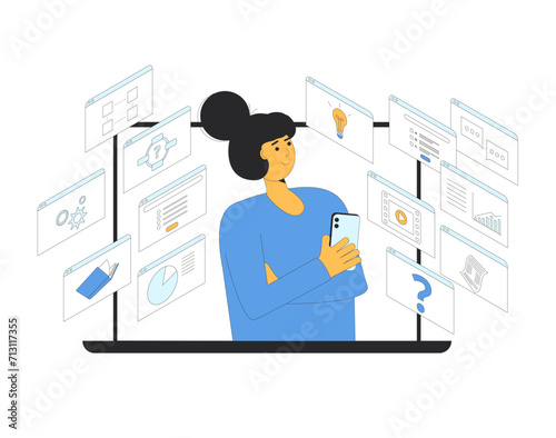 Instructional designer creating learning product. Vector illustration.