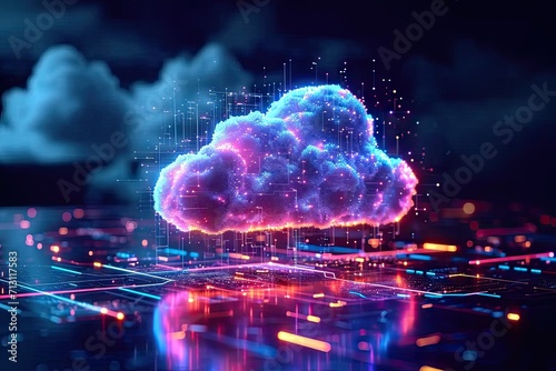 Technology networking and digital communication in business with cloud computing concept web storage for data global social media ai server online binary illustration background modern futuristic photo