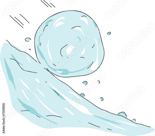 Snowball rolling downhill. The growing snowball.