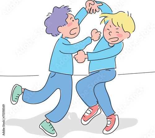 Two student children fighting. Children fighting.