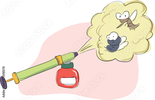 An insecticide sprayed on an insect. Mosquitoes are sprayed with insecticide using a pump.