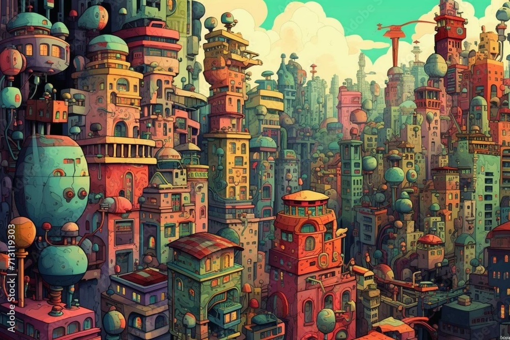Vibrant cityscape illustration. Generative AI