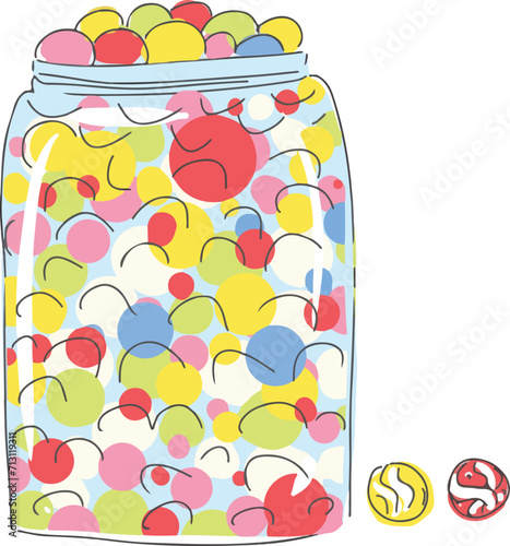Colorful beautiful marbles in the jar.