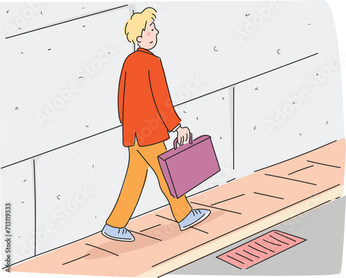 Businessman walking on the pavement.
