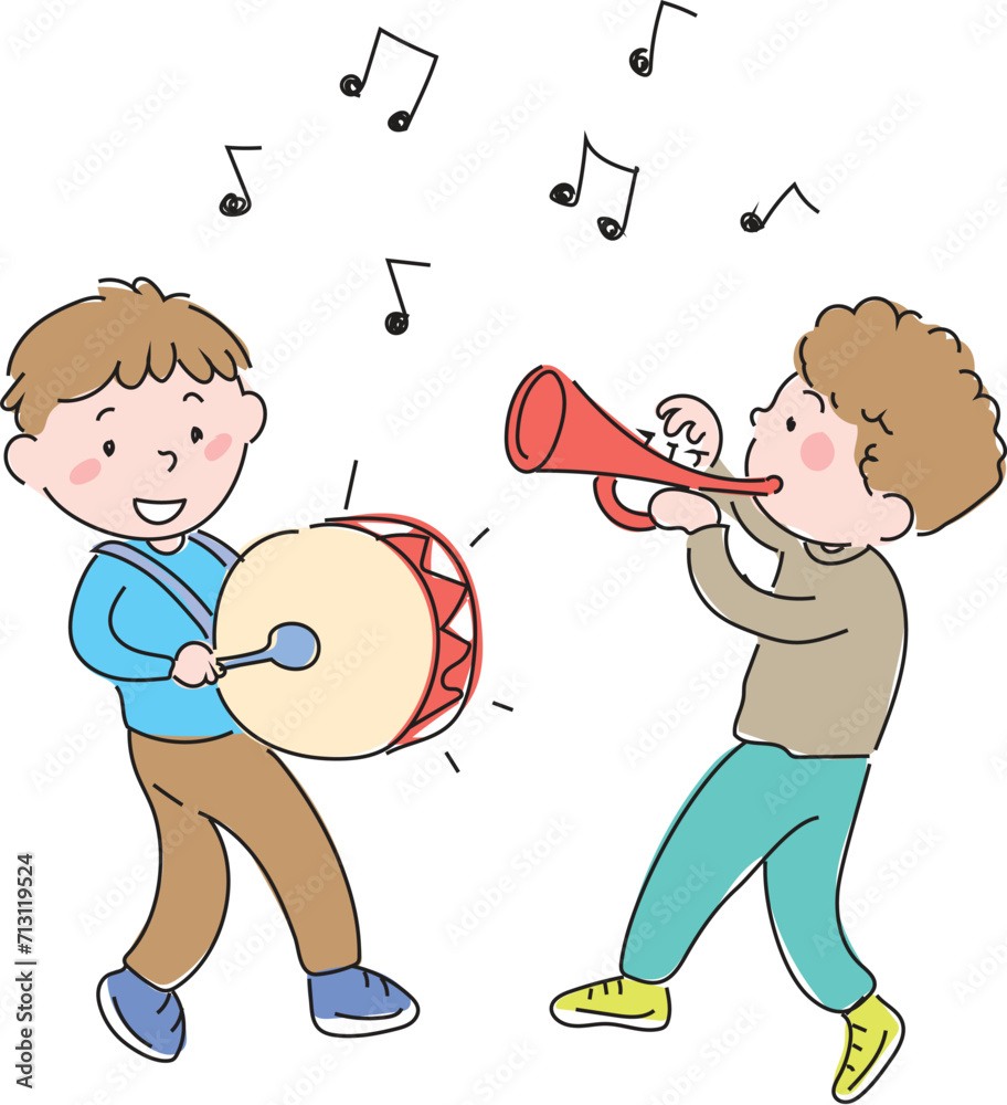Two little children playing drums and zurna. Two little children playing drums and zurna.
