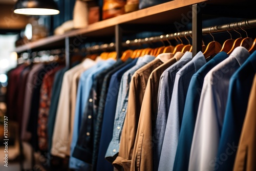 An array of formal and casual wear on display in a fashion store.
