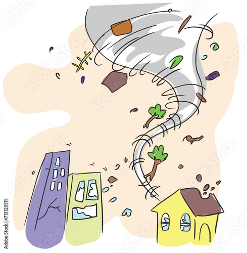 A terrible tornado is destroying the city.
