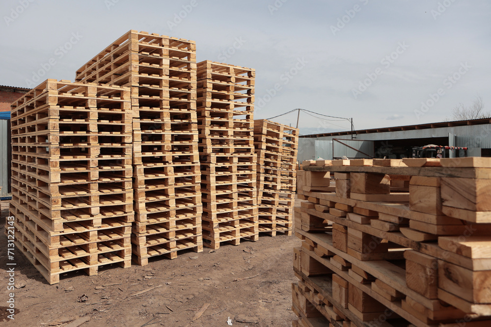 Wooden pallets. Wooden pallets for transportation of building materials.Eco-friendly products. Pallets made of renewable wood. Wooden pallets. Wooden pallets for transportation of building materials.Eco-friendly products. Pallets made of renewable wood.