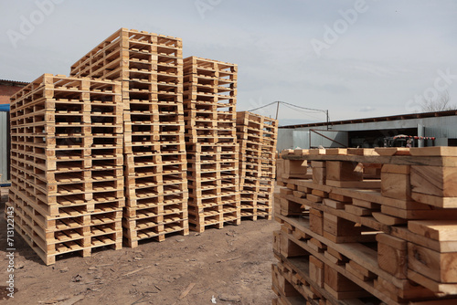 Wooden pallets. Wooden pallets for transportation of building materials.Eco-friendly products. Pallets made of renewable wood.