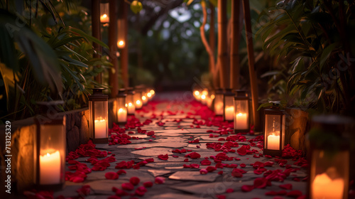 Warm Evening Ambience with Rose Petals Pathway © Lukas