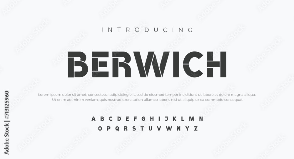 Berwich Lettering Modern Alphabet font. Futuristic designs. Typography fonts regular, typeface uppercase and lowercase.	