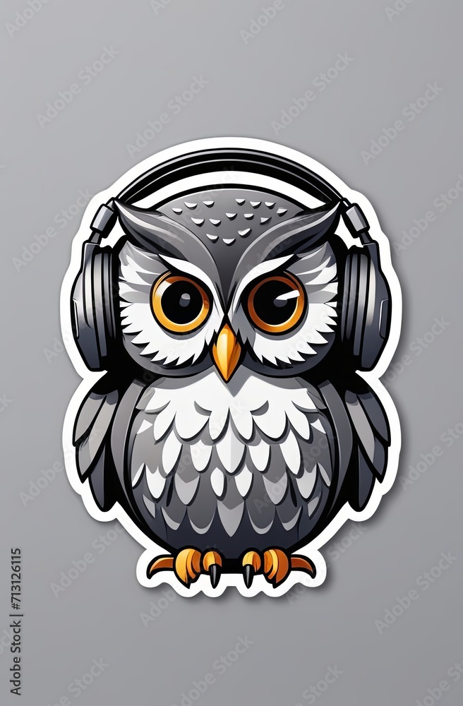Fototapeta premium Cute Owl Cartoon: Minimalist Sticker on background