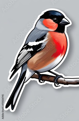 Cute Bullfinch Cartoon: Minimalist Sticker on background