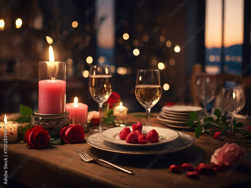 Candlelit dinner setting.  generative ai