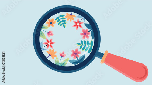 magnifying glass with spring flowers