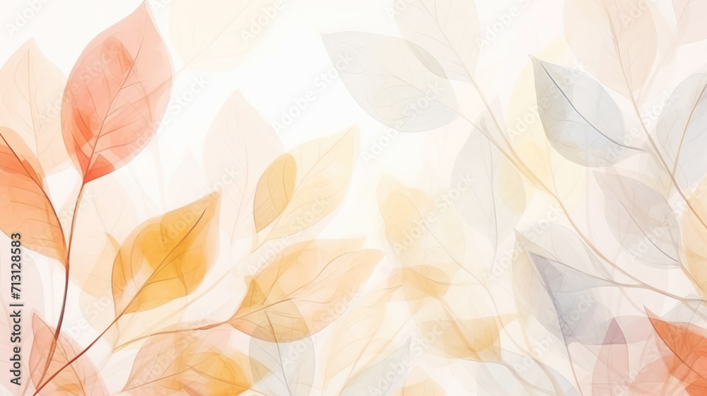 Fototapeta premium Branch of leaves transparent watercolour background. Pastel colour palette. Generative AI