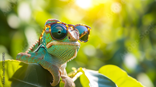 cute chameleon wearing sunglasses. AI Generative