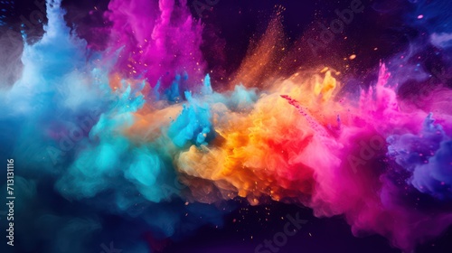 holi paint color powder explosion close up image  hindi celebration concept