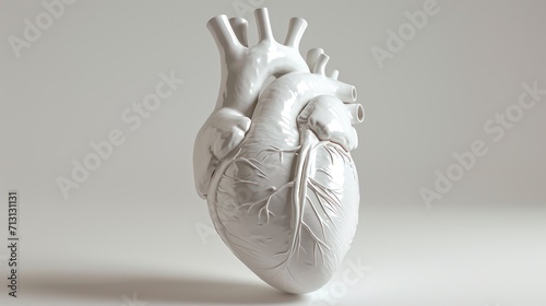 Illustration of a pure white anatomical model depicting the human heart.