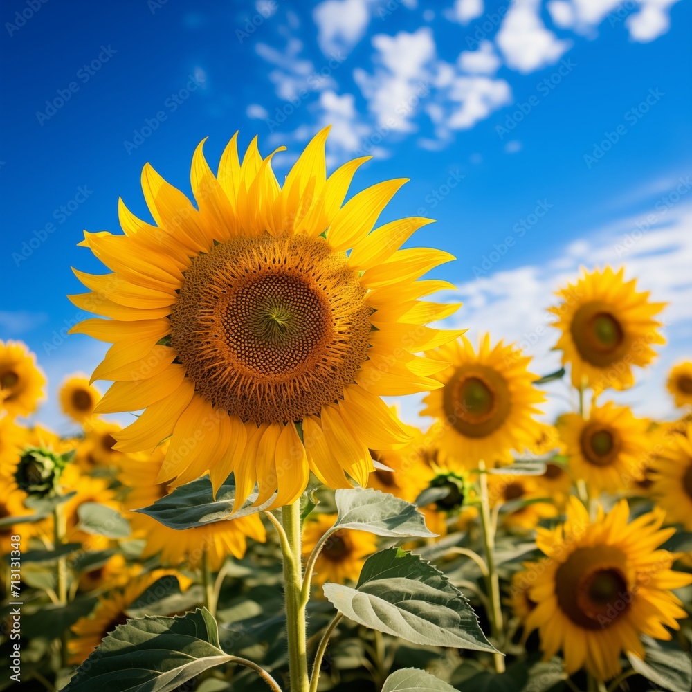 Nestled among a sea of sunflowers one radiant bloom, ai generated