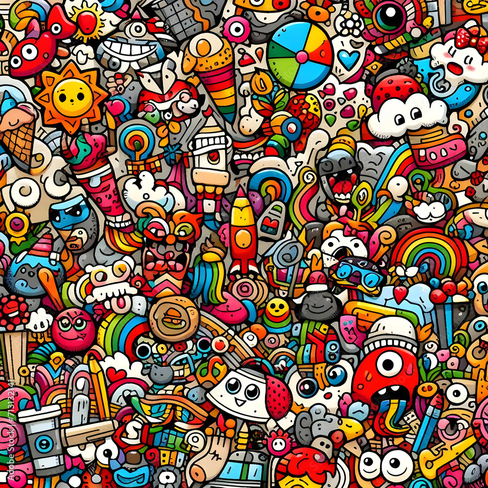 Colorful Cartoon Collage: Colorful Doodle Art