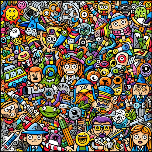 Colorful Cartoon Collage  Colorful Doodle Art