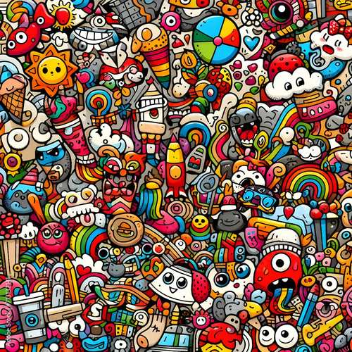 Colorful Cartoon Collage  Colorful Doodle Art