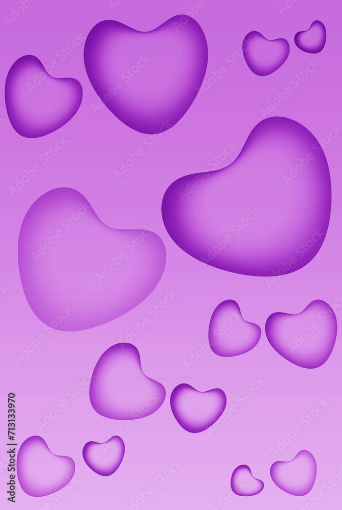 Illustration of 3D Various Sized Hearts Pattern on Gradient Purple Background Illustration of 3D Various Sized Hearts Pattern on Gradient Purple Background