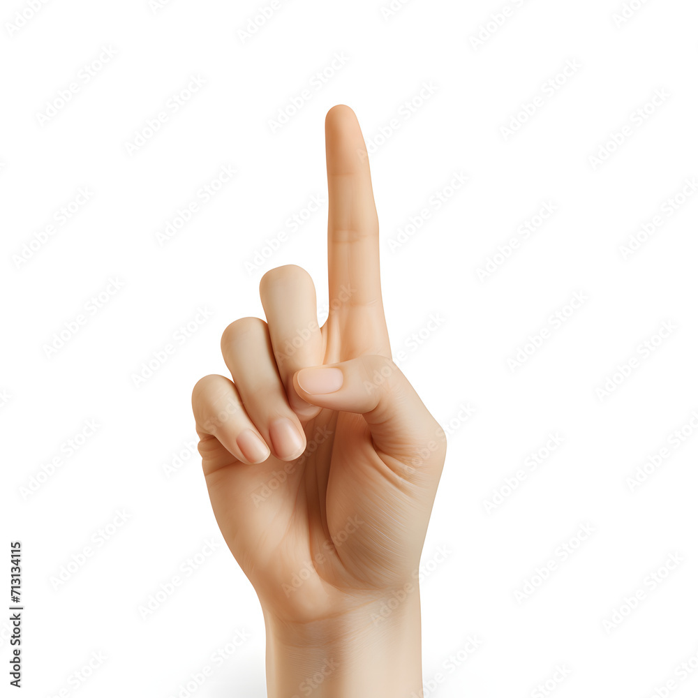 one finger raised, pointing out the index finger isolated on white one finger raised, pointing out the index finger isolated on white