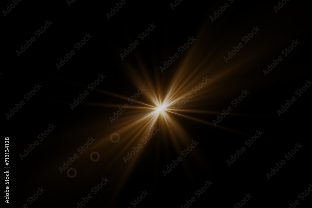 The effect of sunlight, lens flares, flashes of flicker. On a black background.