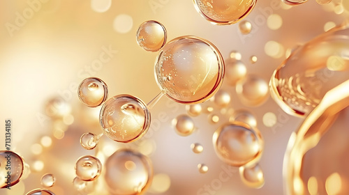 Beige color close up of shiny face serum molecules