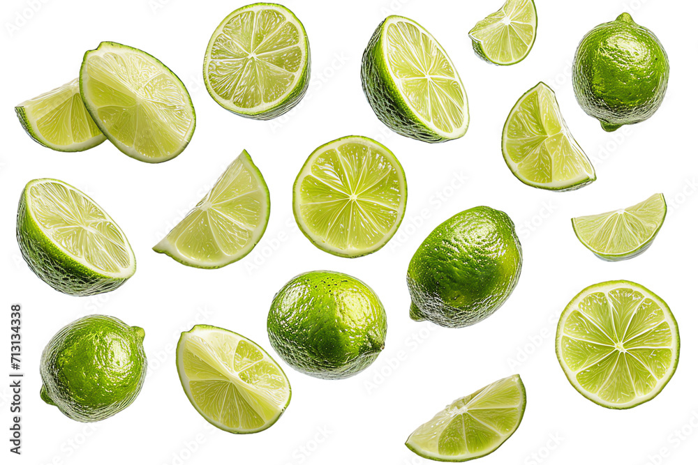 Isolated fresh lime slices on a transparent background, showcasing the juicy, healthy, and organic nature of the citrus fruit